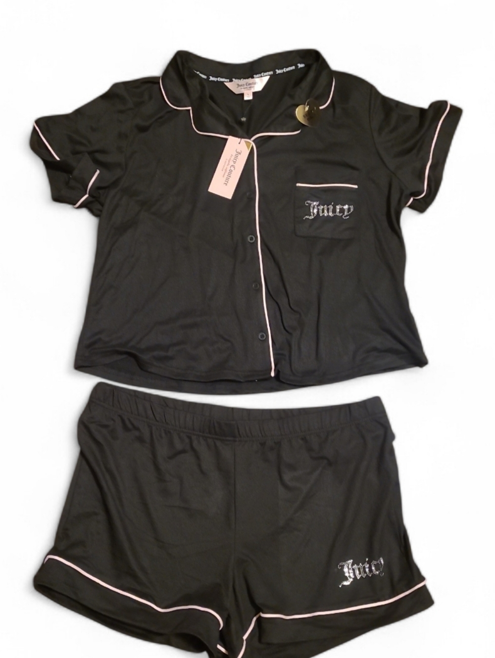 Juicy Couture Black & Pink Trim Short Pajama Set - Size Large